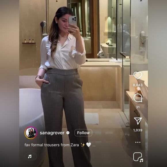 Zara Grey WIDE LEG HERRINGBONE PANTS Size Large - Picture 5 of 14